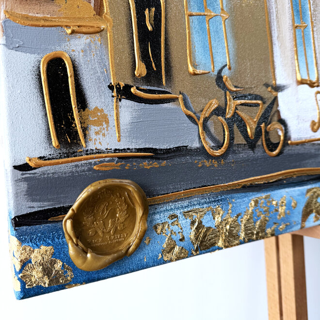 Schilderij- 80x120x4,5 cm - Rick Triest - Amsterdam Herengracht - Blue & Gold #164