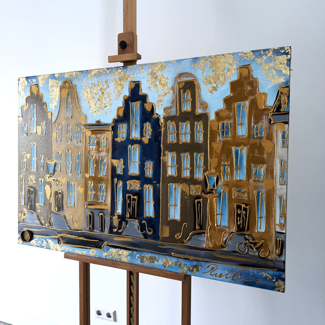 Painting- 80x120x4,5 cm - Rick Triest - Amsterdam Herengracht - Blue & Gold #165