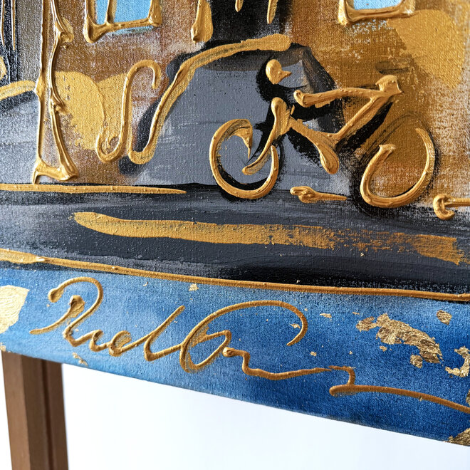 Painting- 80x120x4,5 cm - Rick Triest - Amsterdam Herengracht - Blue & Gold #165