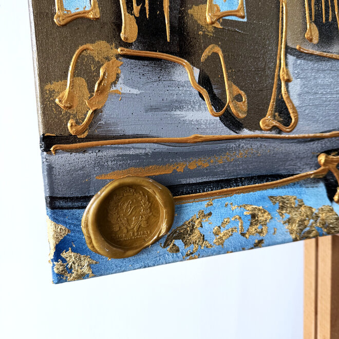 Painting- 80x120x4,5 cm - Rick Triest - Amsterdam Herengracht - Blue & Gold #165