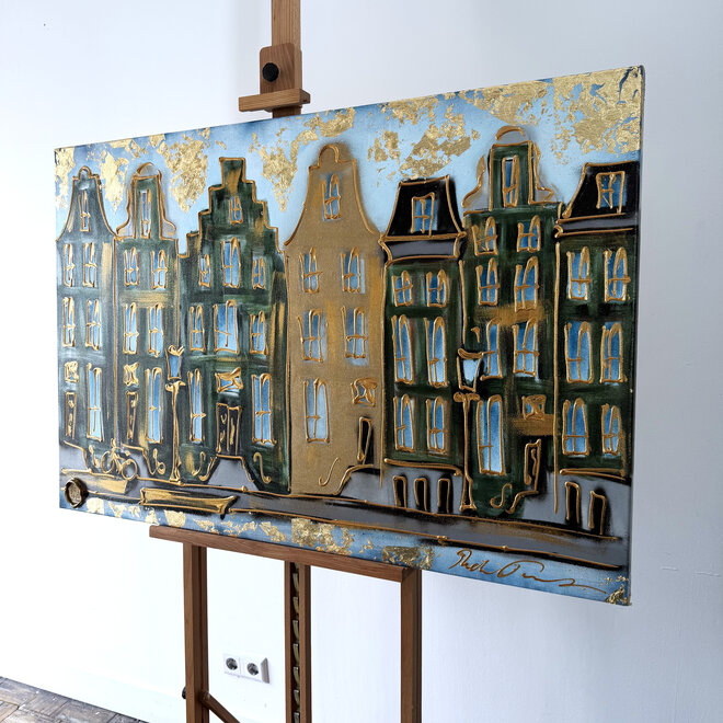 Painting- 80x120x4,5 cm - Rick Triest - Amsterdam Herengracht - Blue & Gold #154