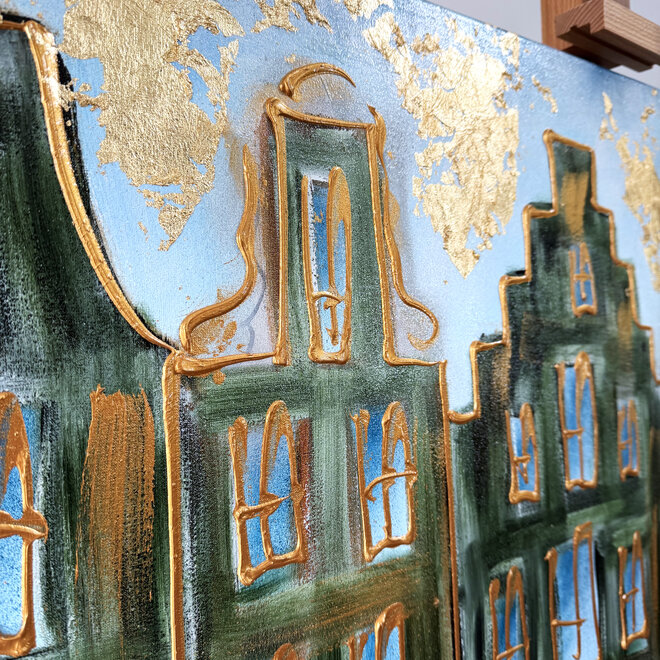 Painting- 80x120x4,5 cm - Rick Triest - Amsterdam Herengracht - Blue & Gold #154