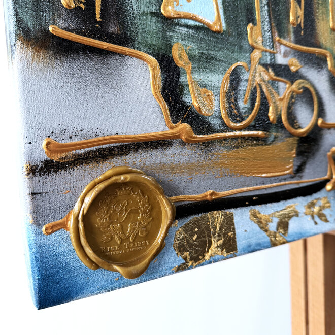 Schilderij- 80x120x4,5 cm - Rick Triest - Amsterdam Herengracht - Blue & Gold #154