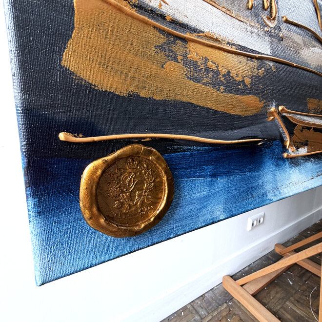 Painting - Rick Triest - 120x200 cm - Amsterdam Signature Gold Series - Prinsengracht - Blue & Gold - Westertoren