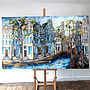 Painting - Rick Triest - 120x200 cm - Amsterdam Signature Gold Series - Prinsengracht - Blue & Gold - Westertoren
