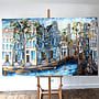 Schilderij- Rick Triest - 120x200 cm - Amsterdam Signature Gold Series - Prinsengracht - Blue & Gold - Westertoren