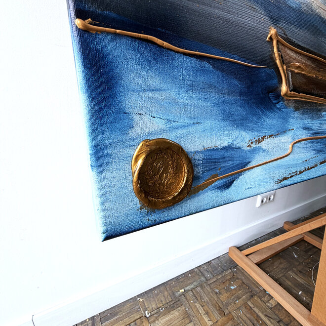 Painting - Rick Triest - 120x200 cm - Amsterdam Signature Gold Series - Prinsengracht - Blue & Gold  - 2
