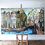 Painting - Rick Triest - 120x200 cm - Amsterdam Signature Gold Series - Prinsengracht - Blue & Gold  - 2