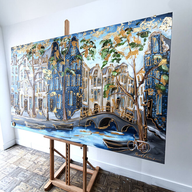 Painting - Rick Triest - 120x200 cm - Amsterdam Signature Gold Series - Prinsengracht - Blue & Gold - 3