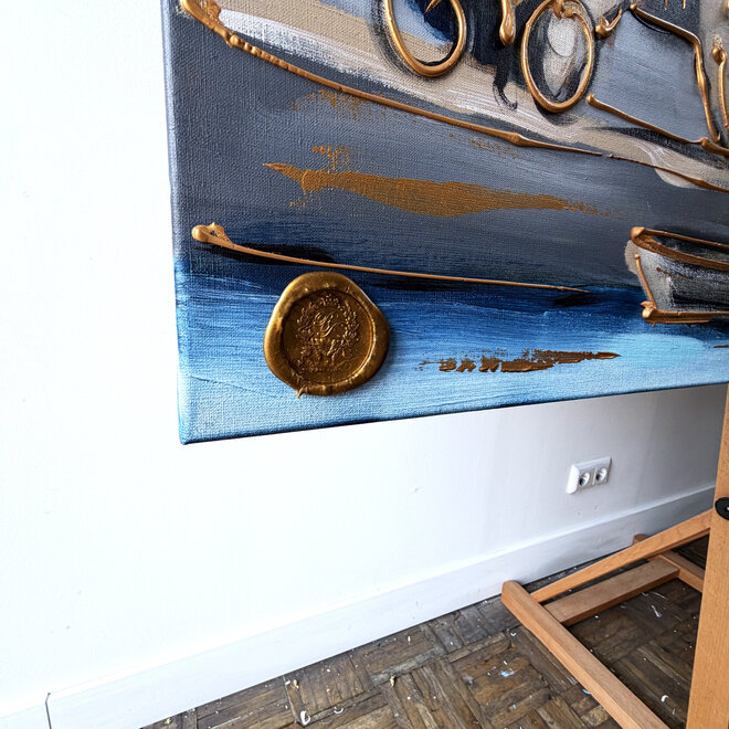Painting - Rick Triest - 120x200 cm - Amsterdam Signature Gold Series - Prinsengracht - Blue & Gold - 3
