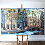 Schilderij- Rick Triest - 120x200 cm - Amsterdam Signature Gold Series - Prinsengracht - Blue & Gold - 3