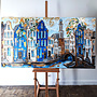 Painting- 100x200cm - Amsterdam Prinsengracht - Blue and Gold - Westertoren