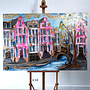 Schilderij- Rick Triest - 100x150 cm - Amsterdam Signature Gold Series - Prinsengracht - Blue & Gold # 1248