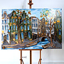 Painting - Rick Triest - 100x150 cm - Amsterdam Signature Gold Series - Prinsengracht - Blue & Gold # 1249