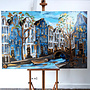Schilderij- Rick Triest - 100x150 cm  - Amsterdam Signature Gold Series - Prinsengracht - Blue & Gold # 1251