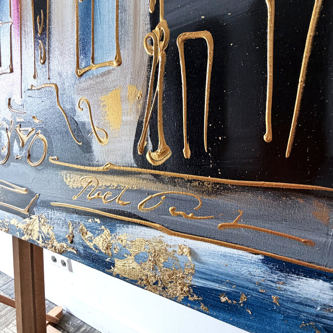 Painting - Rick Triest - 100x150 cm - Amsterdam Signature Gold Series - Prinsengracht - Blue & Gold # 1252