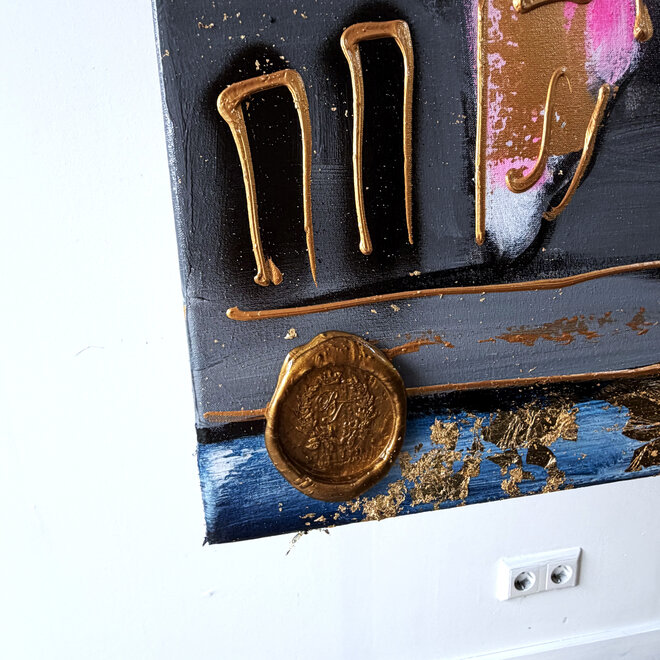 Schilderij- Rick Triest - 100x150 cm - Amsterdam Signature Gold Series - Prinsengracht - Blue & Gold # 1252