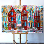 Schilderij- 100x150x4,5 cm - Rick Triest - Amsterdam Canalhouses - Gold - BOHO -2