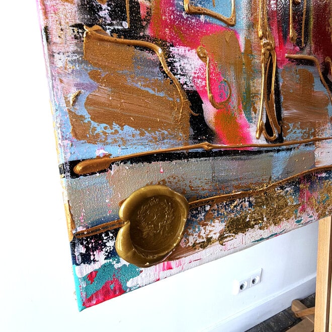 Painting- 100x150x4,5 cm - Rick Triest - Amsterdam Canalhouses - Gold - BOHO -3