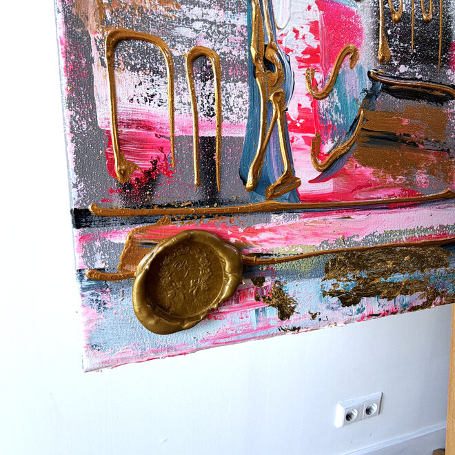 Schilderij- 100x150x4,5 cm - Rick Triest - Amsterdam Canalhouses - Gold - BOHO -4