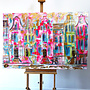 Painting- 100x150x4,5 cm - Rick Triest - Amsterdam Canalhouses - Gold - BOHO -4