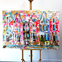 Schilderij- 100x150x4,5 cm - Rick Triest - Amsterdam Canalhouses - Gold - BOHO -5