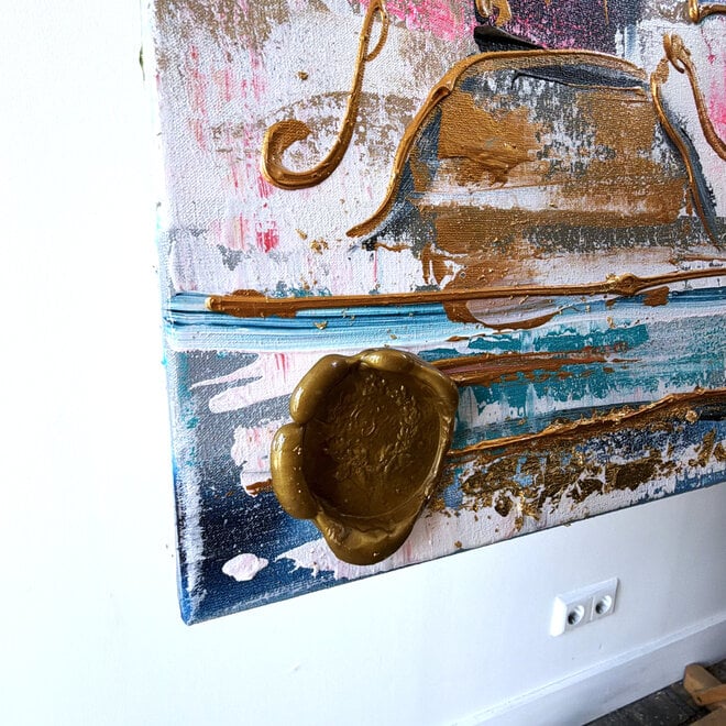 Painting- 100x150x4,5 cm - Rick Triest - Amsterdam Canalhouses - Gold - BOHO -5