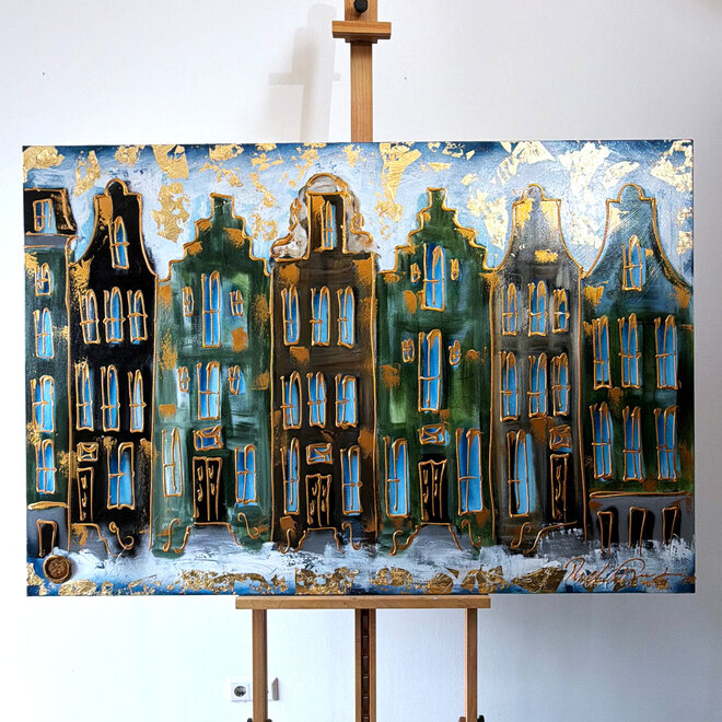 Painting- 100x150cm - Amsterdam Herengracht -Sky Blue and Gold #2