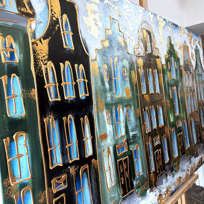 Schilderij- 100x150cm - Rick Triest - Amsterdam Herengracht -Sky Blue and Gold #2