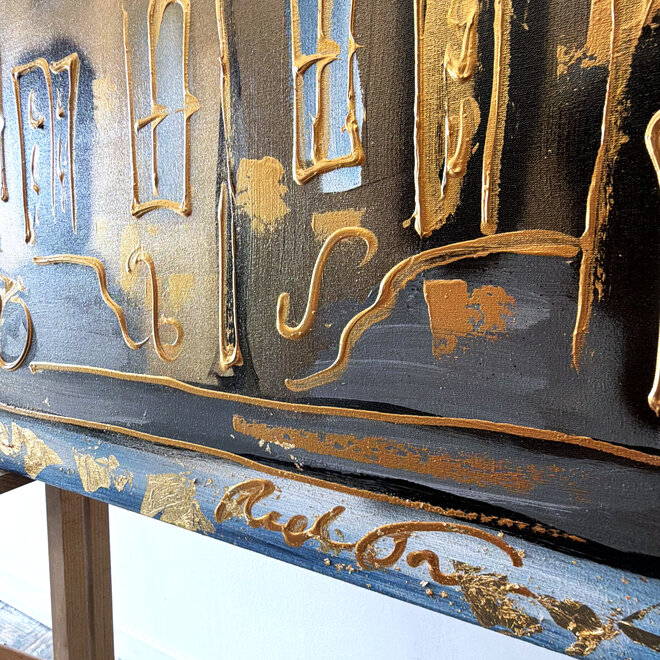 Painting- 100x150cm - Rick Triest - Amsterdam Herengracht -Sky Blue and Gold #3
