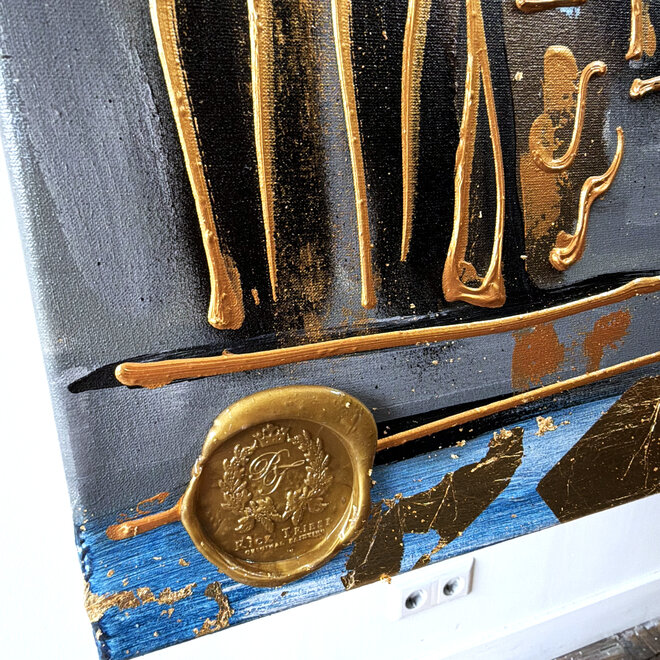 Schilderij- 100x150cm - Rick Triest - Amsterdam Herengracht -Sky Blue and Gold #3