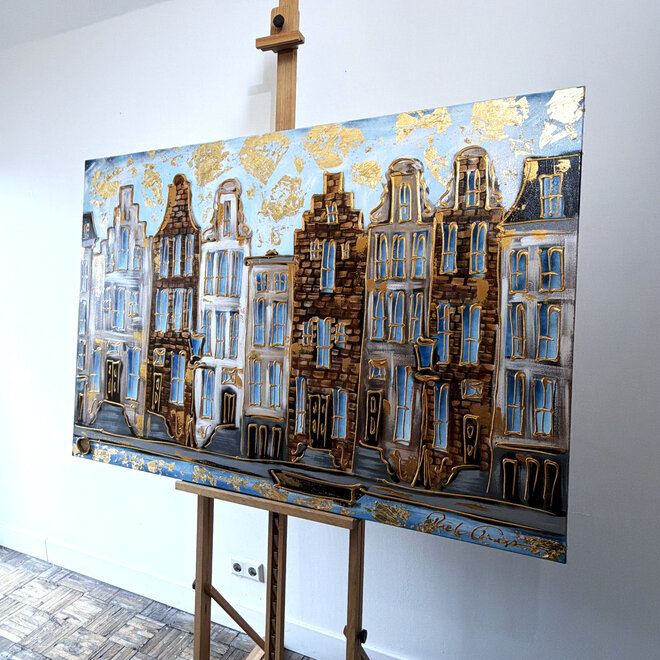Painting- 100x150cm - Rick Triest - Amsterdam Herengracht -Sky Blue and Gold #4