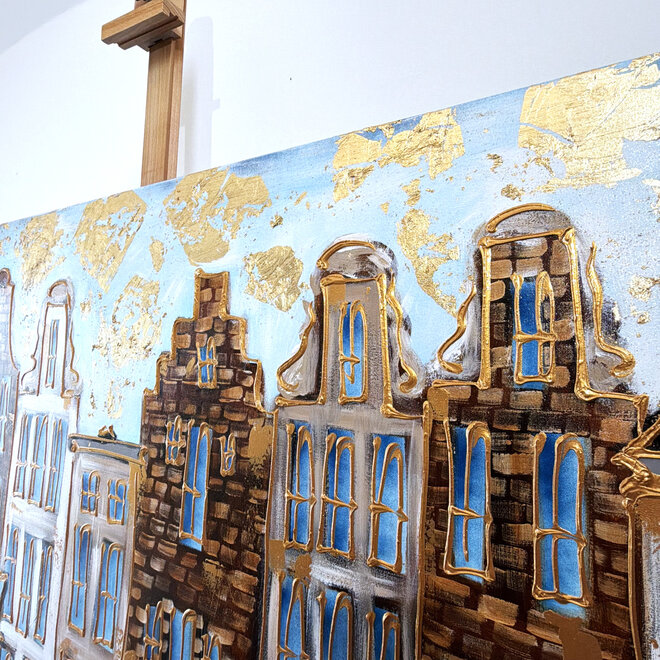Painting- 100x150cm - Rick Triest - Amsterdam Herengracht -Sky Blue and Gold #4