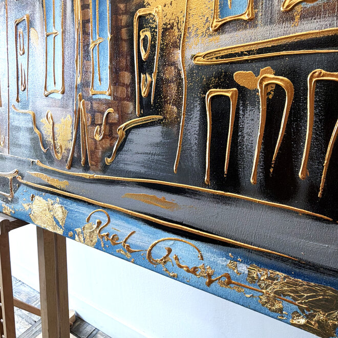 Schilderij- 100x150cm - Rick Triest - Amsterdam Herengracht -Sky Blue and Gold #4