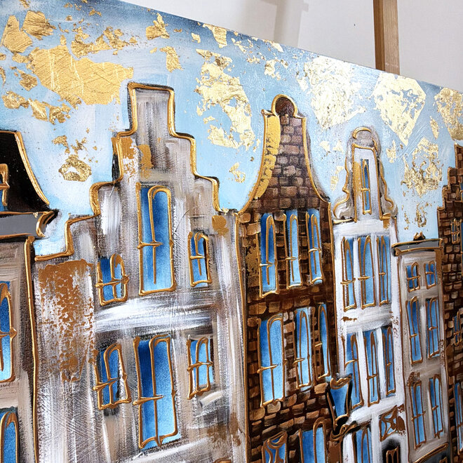 Painting- 100x150cm - Rick Triest - Amsterdam Herengracht -Sky Blue and Gold #4