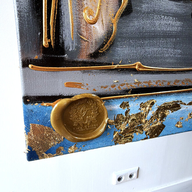 Schilderij- 100x150cm - Rick Triest - Amsterdam Herengracht -Sky Blue and Gold #4