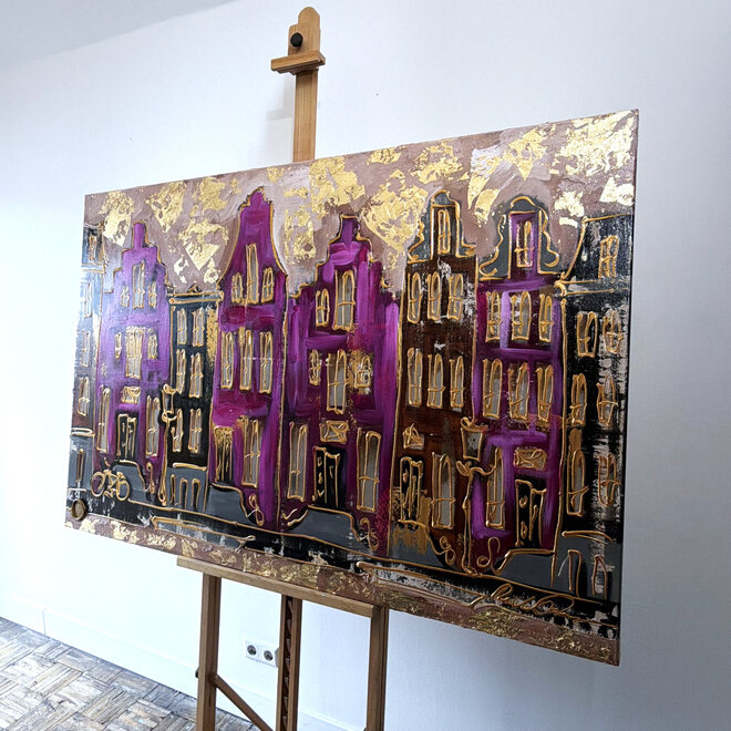 Schilderij- 100x150cm - Rick Triest - Amsterdam Herengracht -Sky Blue and Gold #5