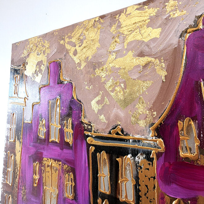 Schilderij- 100x150cm - Rick Triest - Amsterdam Herengracht -Sky Blue and Gold #5