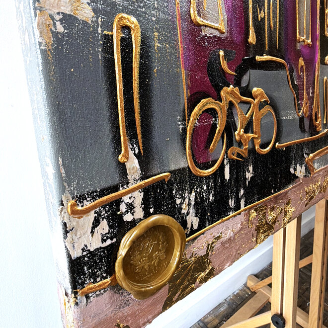 Schilderij- 100x150cm - Rick Triest - Amsterdam Herengracht -Sky Blue and Gold #5
