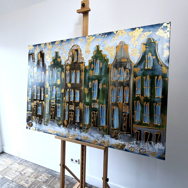 Painting- 100x150cm - Rick Triest - Amsterdam Herengracht -Sky Blue and Gold #6