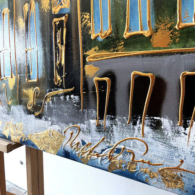 Painting- 100x150cm - Rick Triest - Amsterdam Herengracht -Sky Blue and Gold #6