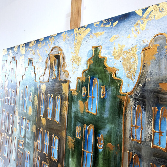 Painting- 100x150cm - Rick Triest - Amsterdam Herengracht -Sky Blue and Gold #6