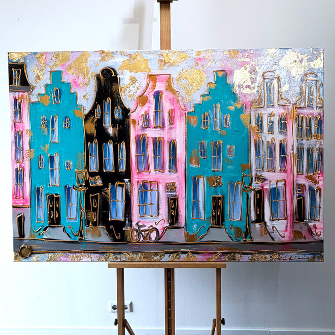 Painting- 100x150cm - Rick Triest - Amsterdam Herengracht -Sky Blue and Gold #7