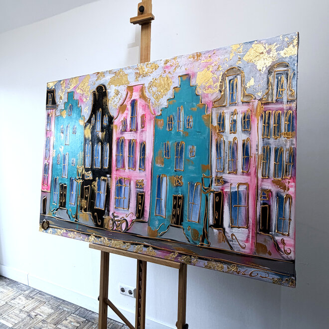 Painting- 100x150cm - Rick Triest - Amsterdam Herengracht -Sky Blue and Gold #7