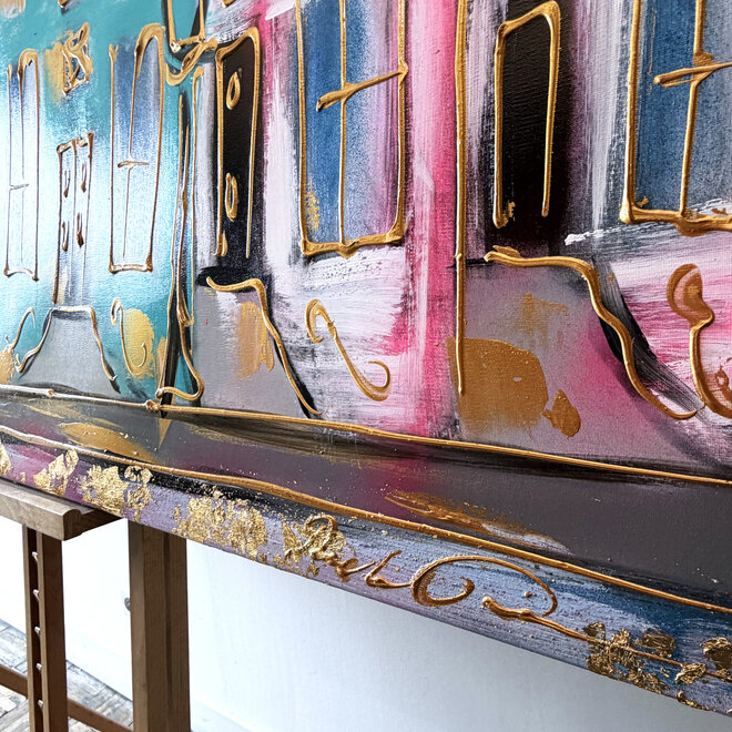 Schilderij- 100x150cm - Rick Triest - Amsterdam Herengracht -Sky Blue and Gold #7