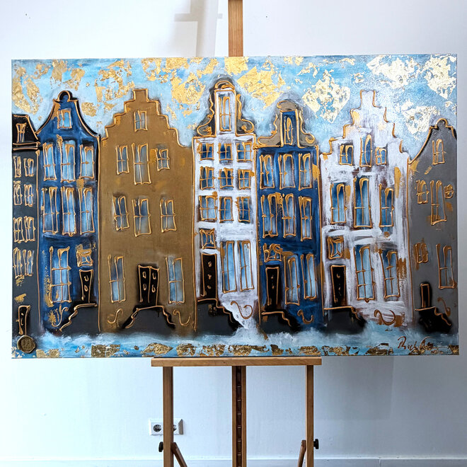 Painting- 100x150cm - Amsterdam Herengracht -Sky Blue and Gold #7 - Copy