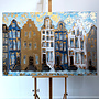 Schilderij- 100x150cm - Rick Triest - Amsterdam Herengracht -Sky Blue and Gold #7 - Copy