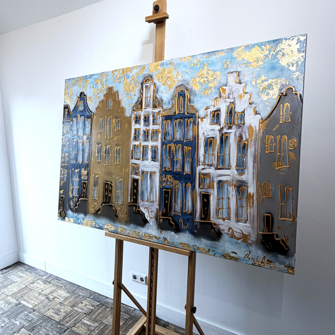 Schilderij- 100x150cm - Rick Triest - Amsterdam Herengracht -Sky Blue and Gold #7 - Copy