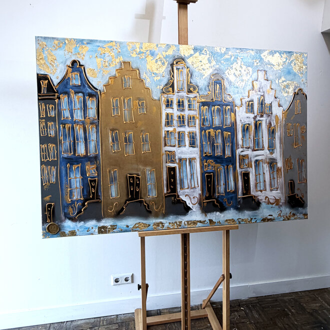 Painting- 100x150cm - Rick Triest - Amsterdam Herengracht -Sky Blue and Gold #7 - Copy