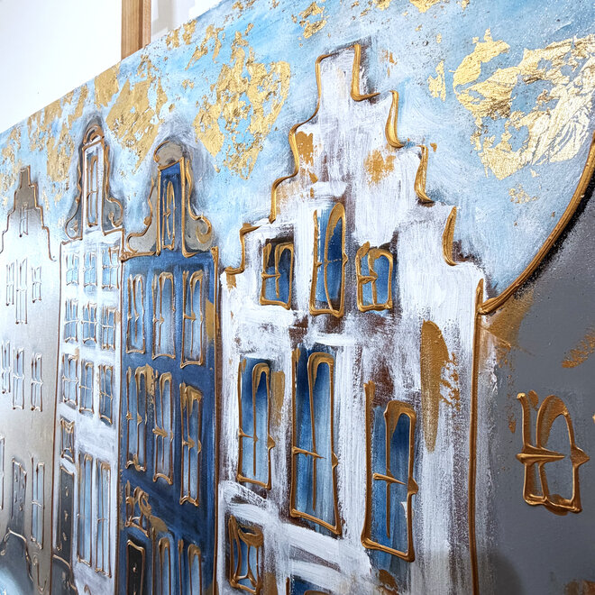 Painting- 100x150cm - Rick Triest - Amsterdam Herengracht -Sky Blue and Gold #7 - Copy